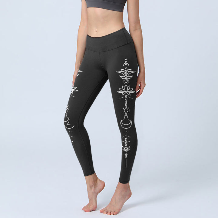 Leggings de sport à motif demi-lune Buddha Stones Lotus pour femmes - Noir - US18，UK/AU22，EU50 (4XL) - image 0