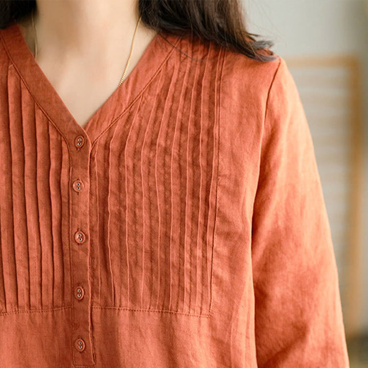 Robe midi Buddha Stones à plis accordéon, col en V, manches mi-longues et poches - image 10