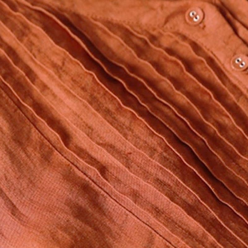 Robe midi Buddha Stones à plis accordéon, col en V, manches mi-longues et poches - image 14