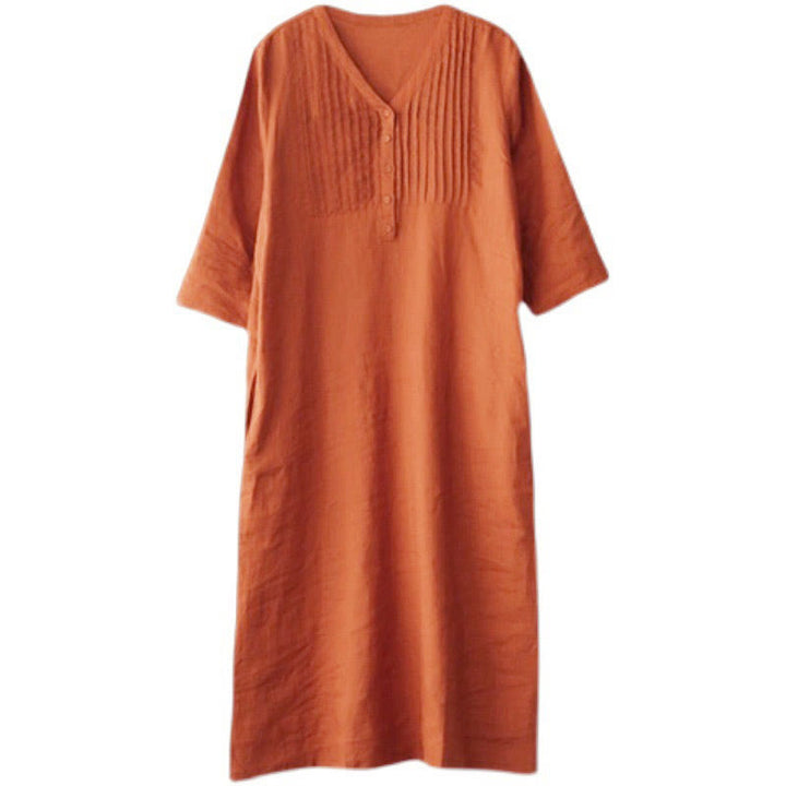 Robe midi Buddha Stones à plis accordéon, col en V, manches mi-longues et poches - image 15