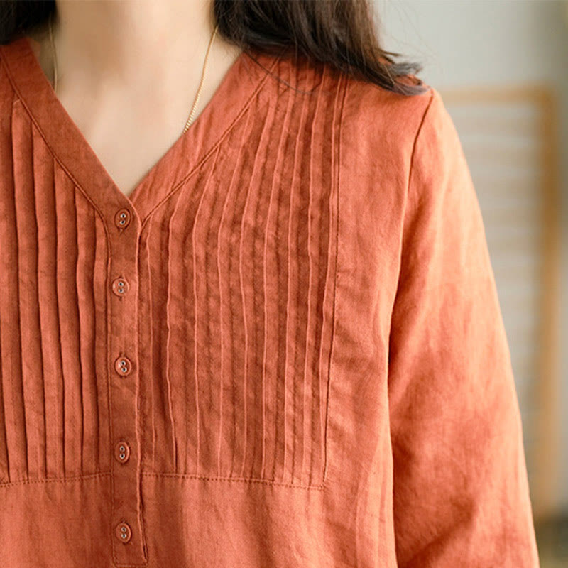 Robe midi Buddha Stones à plis accordéon, col en V, manches mi-longues et poches - image 10