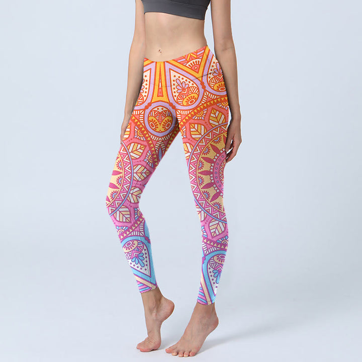 Leggings de sport à motif mandala coloré avec Buddha Stones pour femmes - Tomate - US18，UK/AU22，EU50 (4XL) - image 0