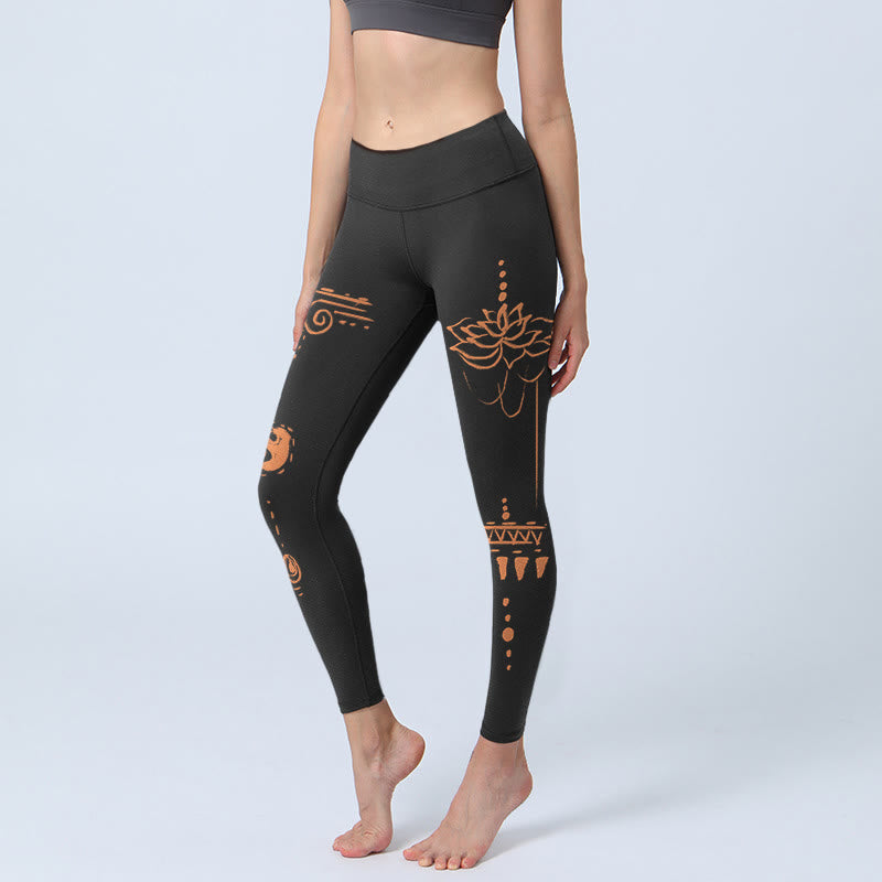 Leggings de sport en forme de spirale de lotus avec Buddha Stones , pantalons de yoga pour femmes - Noir - US18，UK/AU22，EU50 (4XL) - image 0