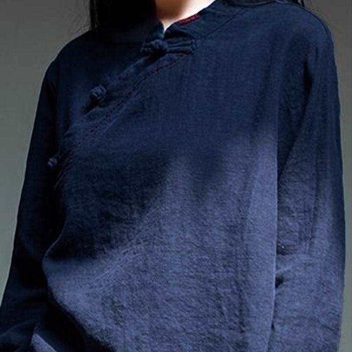 Vêtements amples en lin avec col oblique et bouton à nœud et Buddha Stones - image 18