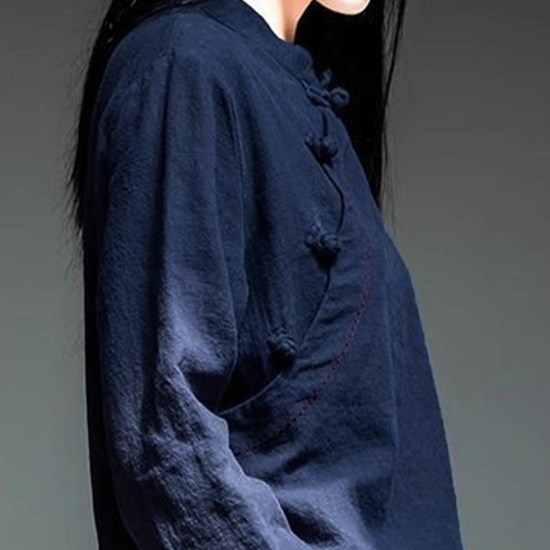 Vêtements amples en lin avec col oblique et bouton à nœud et Buddha Stones - image 15