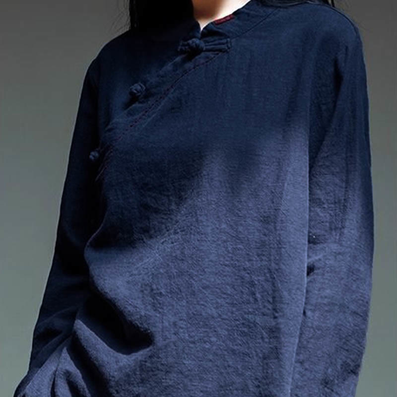 Vêtements amples en lin avec col oblique et bouton à nœud et Buddha Stones - image 21