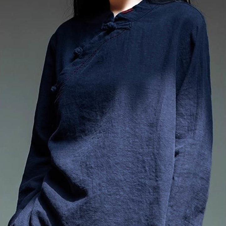 Vêtements amples en lin avec col oblique et bouton à nœud et Buddha Stones - image 21