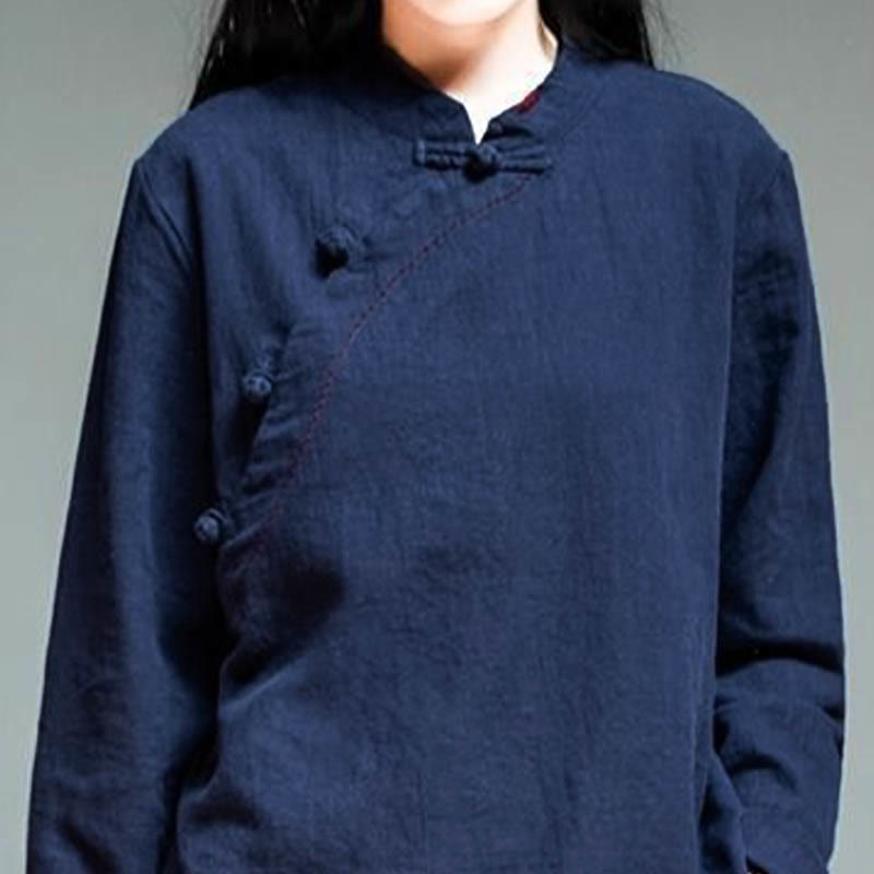 Vêtements amples en lin avec col oblique et bouton à nœud et Buddha Stones - image 14