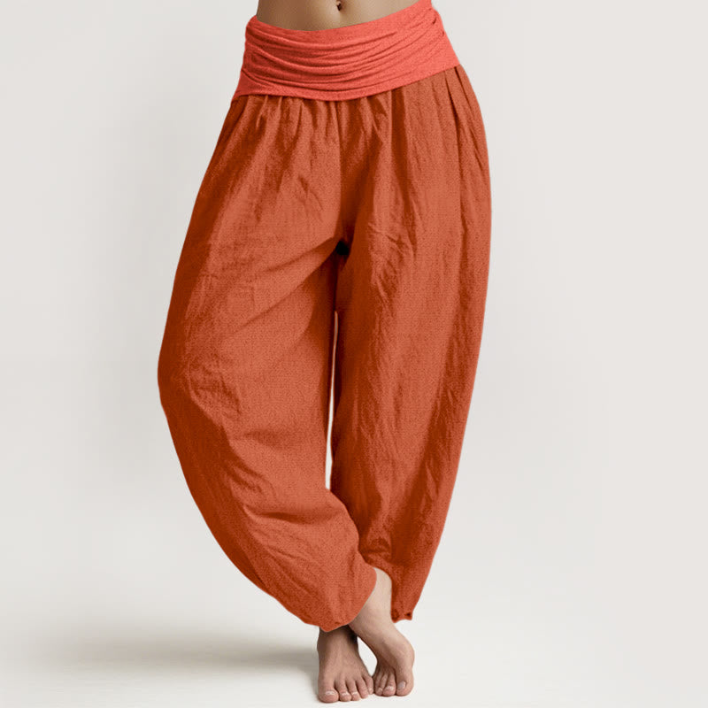 Buddha Stones Pantalon harem Orangered pour femme, en pur coton, taille élastique - OrangeRouge - US22，UK/AU26，EU54 (6XL) - image 0