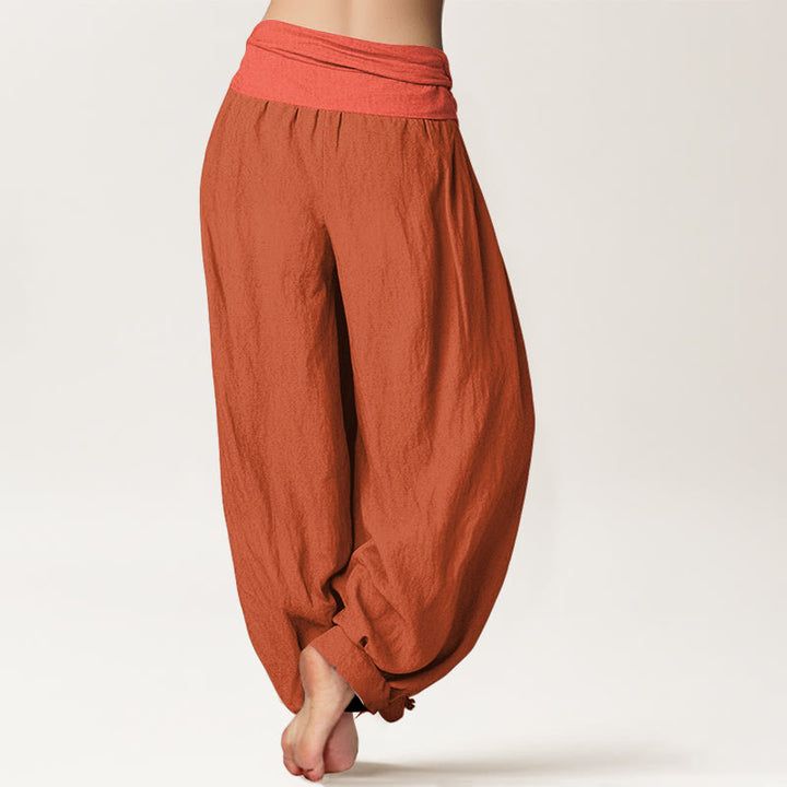 Buddha Stones Pantalon harem Orangered pour femme, en pur coton, taille élastique - image 1