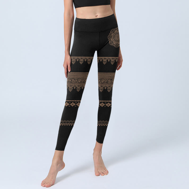 Leggings de sport à motif floral et feuilles de Buddha Stones Mandala pour femmes - image 5
