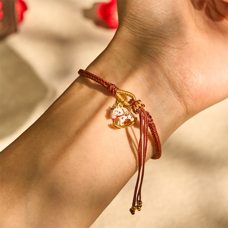Bracelet tressé porte-bonheur en fil rouge avec Buddha Stones et signe du zodiaque chinois de l'année du cheval - image 3