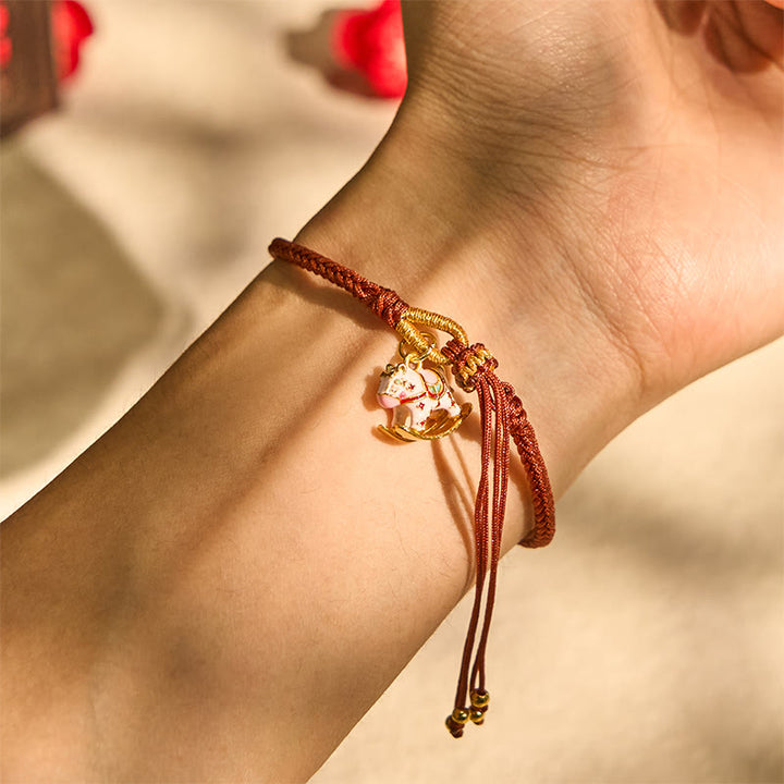 Bracelet tressé porte-bonheur en fil rouge avec Buddha Stones et signe du zodiaque chinois de l'année du cheval - image 3