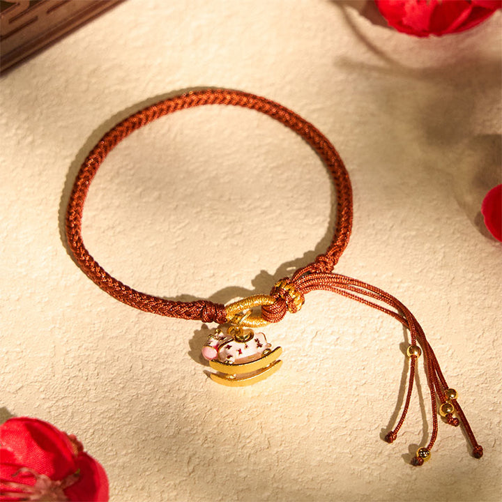 Bracelet tressé porte-bonheur en fil rouge avec Buddha Stones et signe du zodiaque chinois de l'année du cheval - image 1