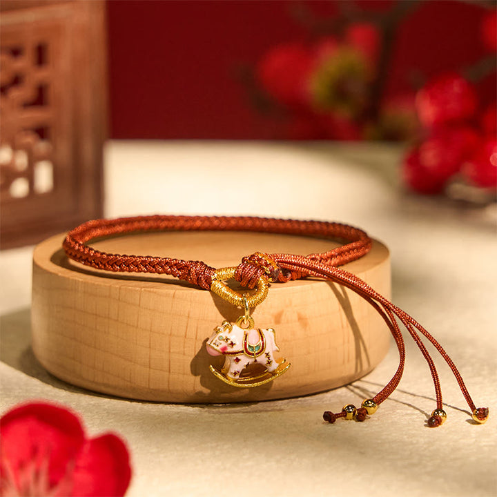 Bracelet tressé porte-bonheur en fil rouge avec Buddha Stones et signe du zodiaque chinois de l'année du cheval - image 2