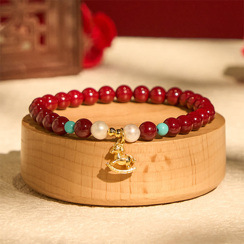 Bracelet de bénédiction en perles de cinabre naturelles de Buddha Stones Année du Cheval - Cinabre (circonférence du poignet 14-16 cm) - image 0