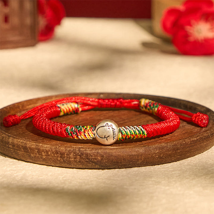 Bracelet tressé en argent sterling 999 avec breloque cheval du zodiaque chinois et Buddha Stones , cordon rouge - image 2
