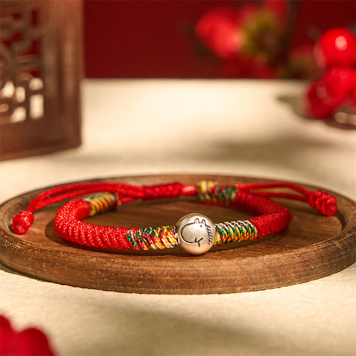 Bracelet tressé en argent sterling 999 avec Buddha Stones et symbole du zodiaque chinois, année du cheval, cordon rouge - image 3