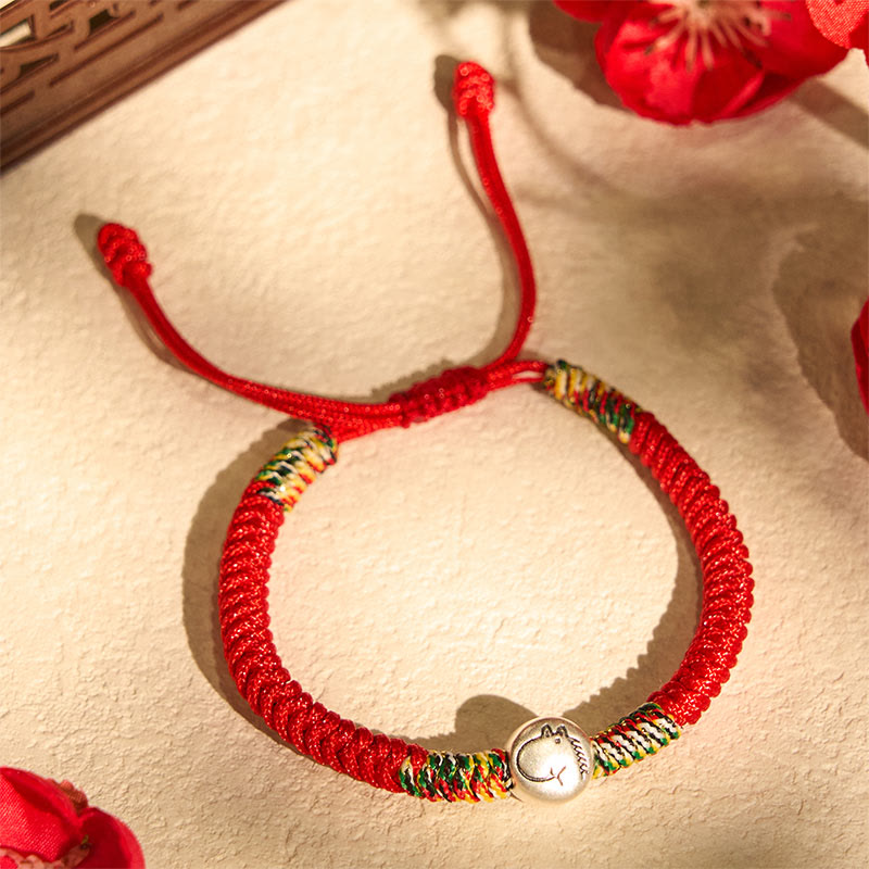 Bracelet tressé en argent sterling 999 avec breloque cheval du zodiaque chinois et Buddha Stones , cordon rouge - image 1