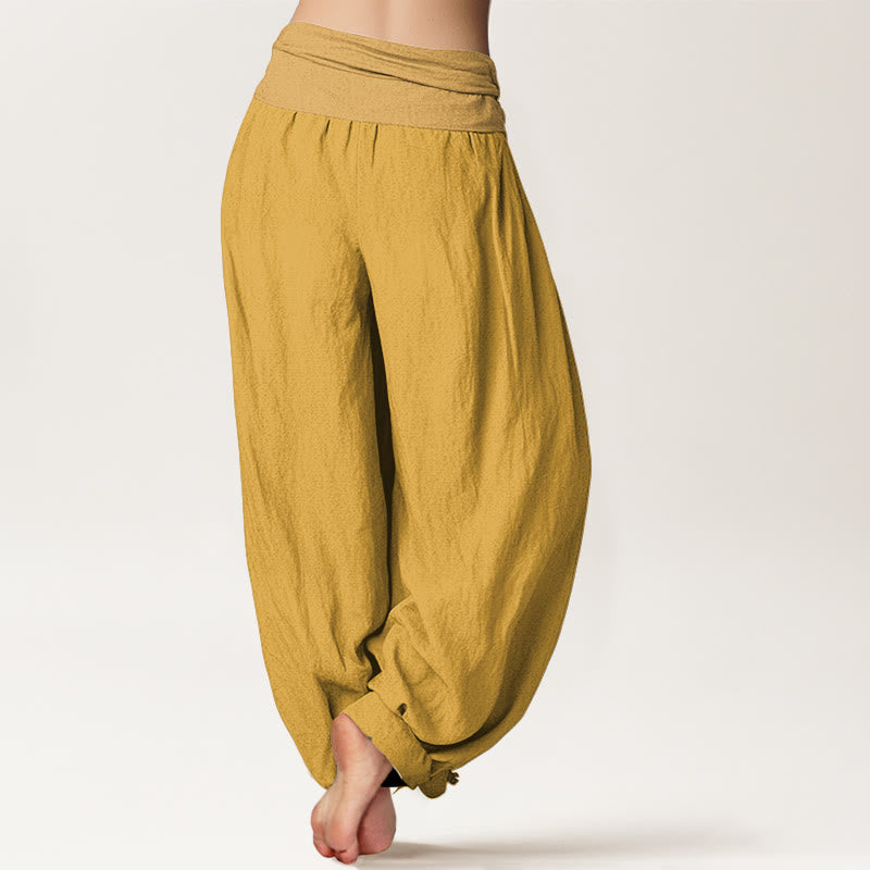 Pantalon sarouel taille élastique en pur coton pour femme Buddha Stones Goldenrod - image 1