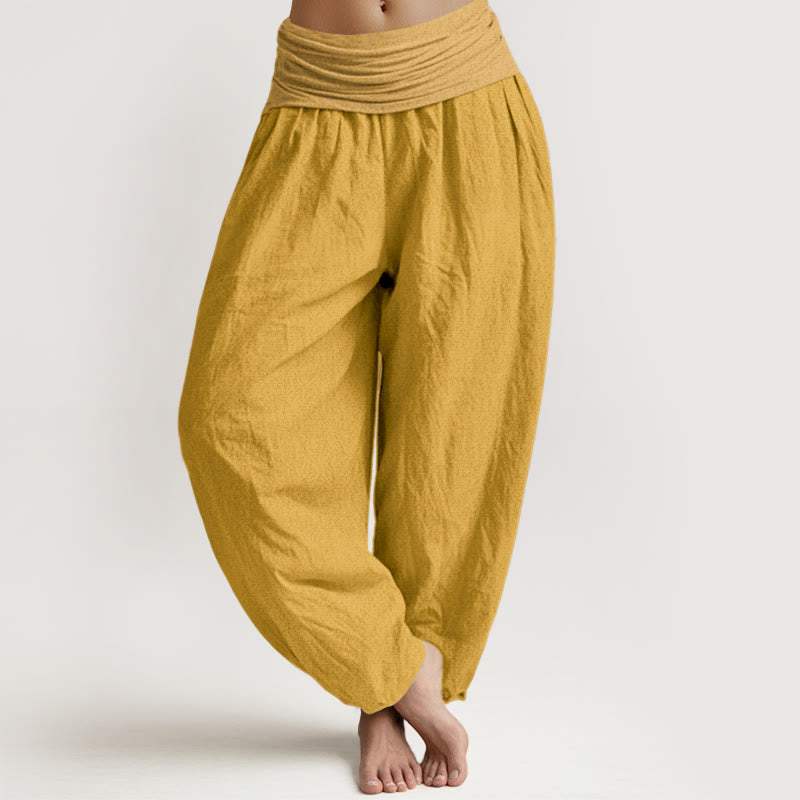 Pantalon sarouel taille élastique en pur coton pour femme Buddha Stones Goldenrod - verge d'or - US16，UK/AU20，EU48 (3XL) - image 0