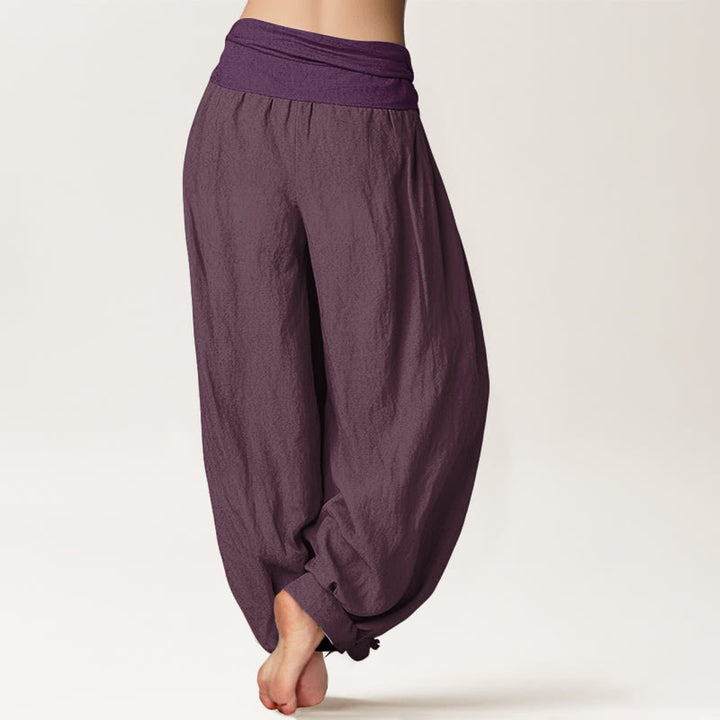 Pantalon sarouel taille élastique en pur coton violet Buddha Stones pour femme - image 1