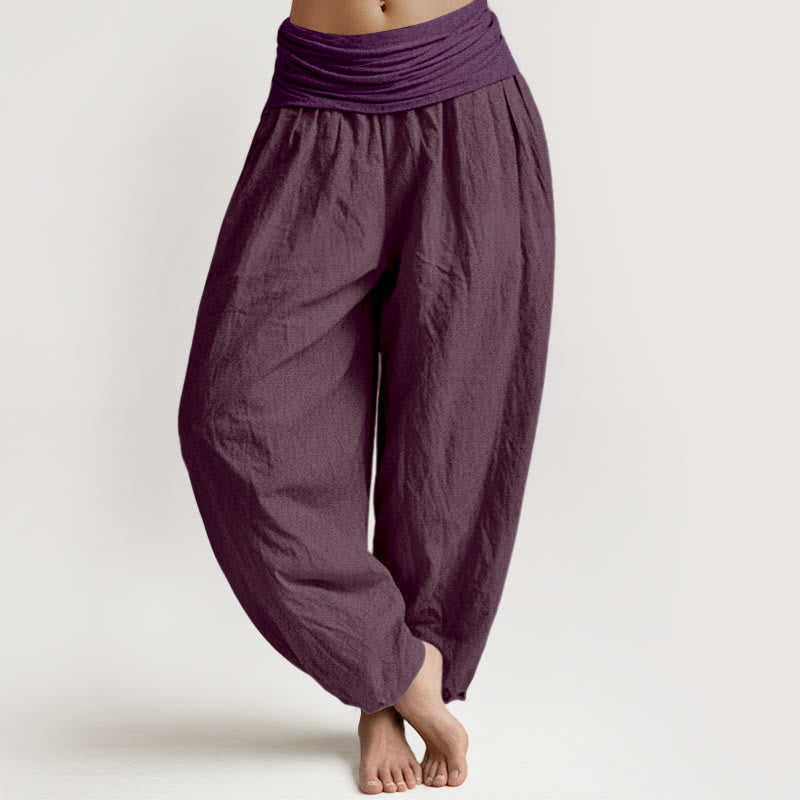 Pantalon sarouel taille élastique en pur coton violet Buddha Stones pour femme - Violet - US16，UK/AU20，EU48 (3XL) - image 0