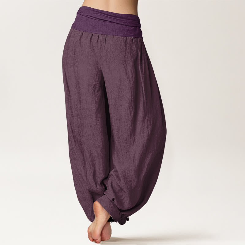 Pantalon sarouel taille élastique en pur coton violet Buddha Stones pour femme - image 1