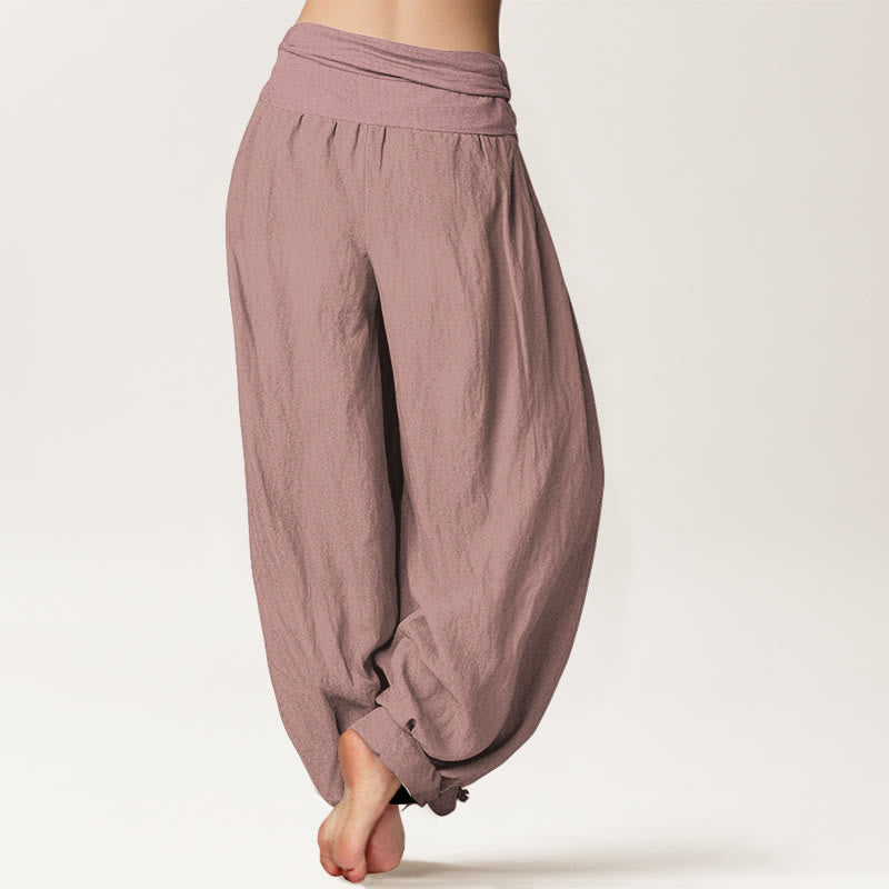 Pantalon sarouel taille élastique en pur coton rose clair Buddha Stones pour femme - image 1