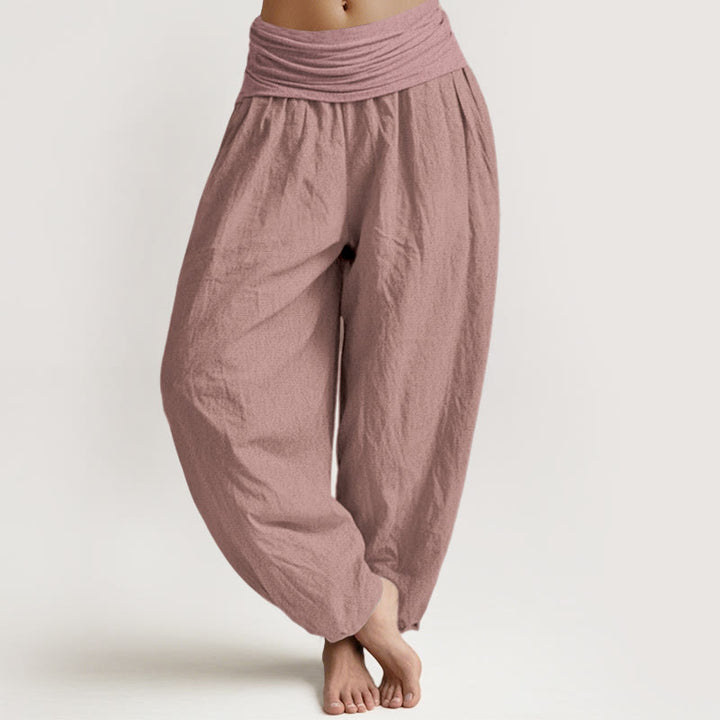 Pantalon sarouel taille élastique en pur coton rose clair Buddha Stones pour femme - Rose clair - US16，UK/AU20，EU48 (3XL) - image 0