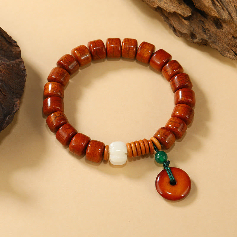 Bracelet d'illumination en Buddha Stones , motif boucle de paix et lotus - Perles en os et boucle de paix (tour de poignet : 15 cm-16 cm) - image 0