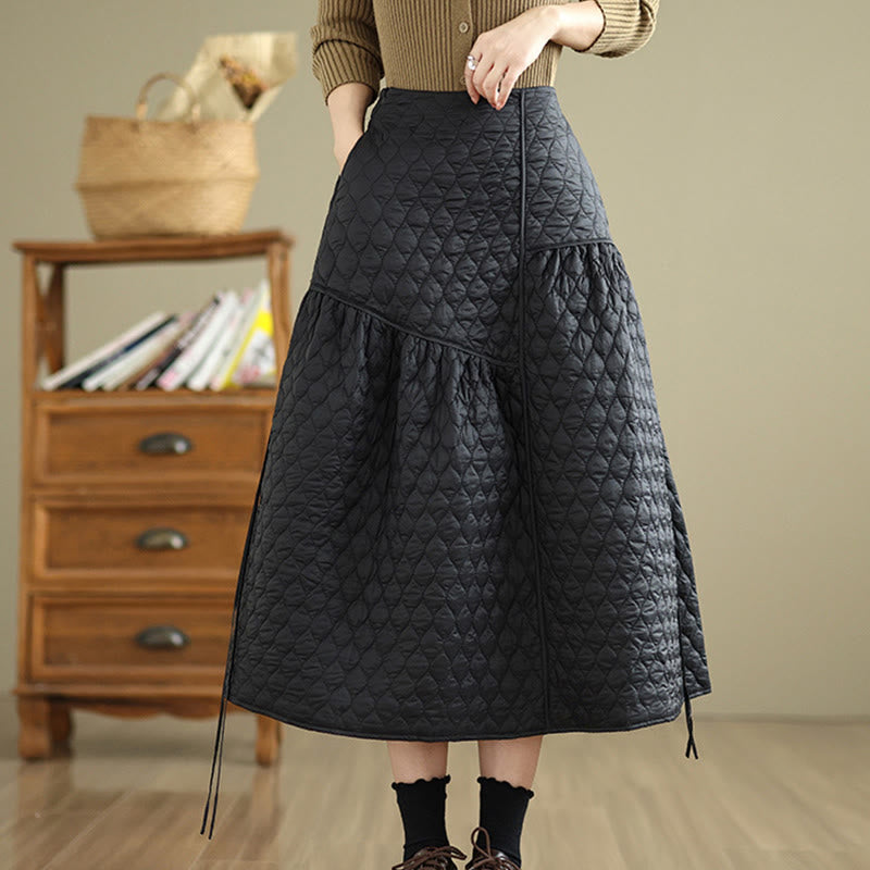 Jupe droite en coton uni à taille élastique et poches pour femme Motif Buddha Stones - Noir - US12，UK/AU16，EU44 (2XL) - image 0