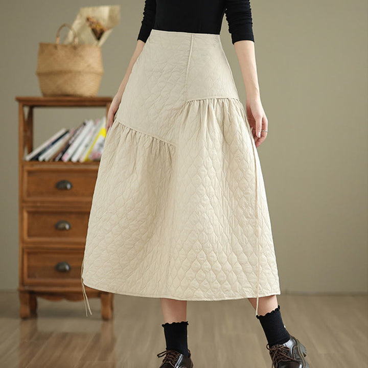 Jupe droite en coton uni à taille élastique et poches pour femme Motif Buddha Stones - Beige - US12，UK/AU16，EU44 (2XL) - image 6