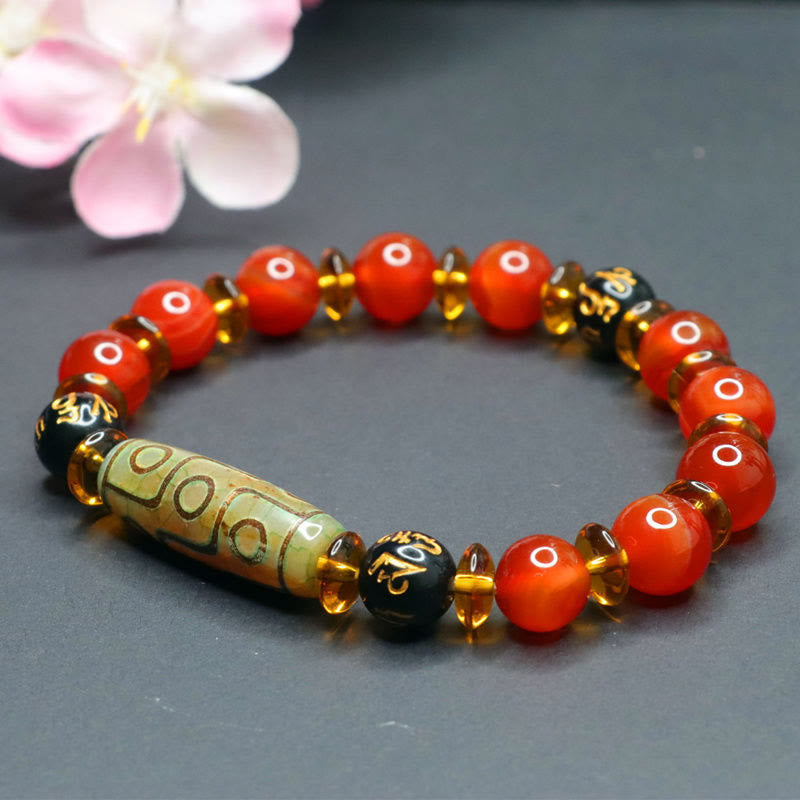 Bracelet Buddha Stones Agate Rouge Perle Dzi à Neuf Yeux Six Vrais Mots Calme - image 1