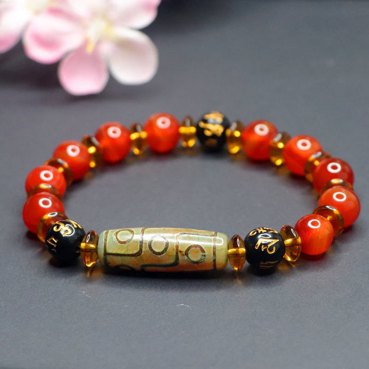 Bracelet Buddha Stones Agate Rouge Perle Dzi à Neuf Yeux Six Vrais Mots Calme - image 10