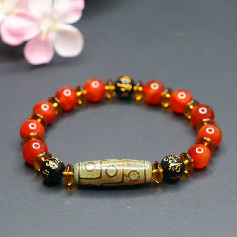 Bracelet Buddha Stones Agate Rouge Perle Dzi à Neuf Yeux Six Vrais Mots Calme - image 9