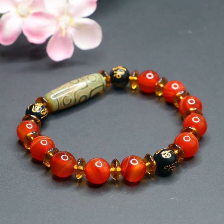 Bracelet Buddha Stones Agate Rouge Perle Dzi à Neuf Yeux Six Vrais Mots Calme - image 13