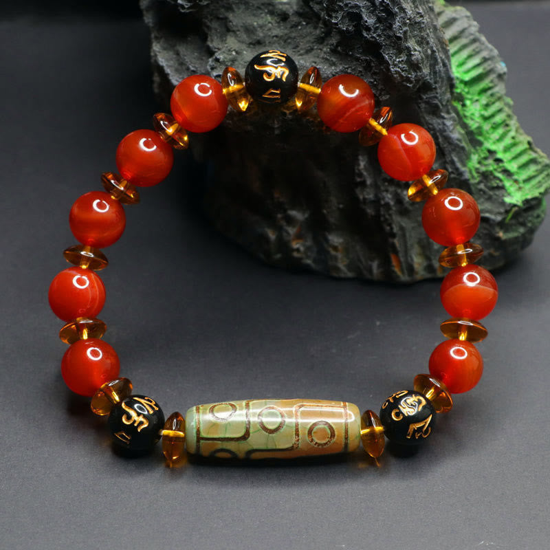 Bracelet Buddha Stones Agate Rouge Perle Dzi à Neuf Yeux Six Vrais Mots Calme - image 11
