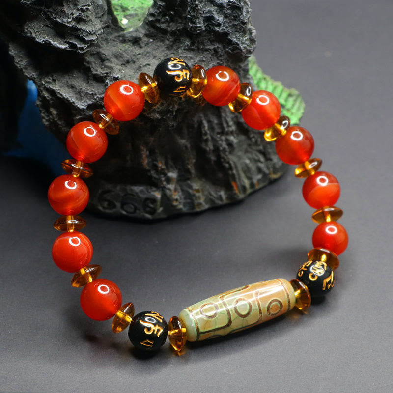 Bracelet Buddha Stones Agate Rouge Perle Dzi à Neuf Yeux Six Vrais Mots Calme - image 4