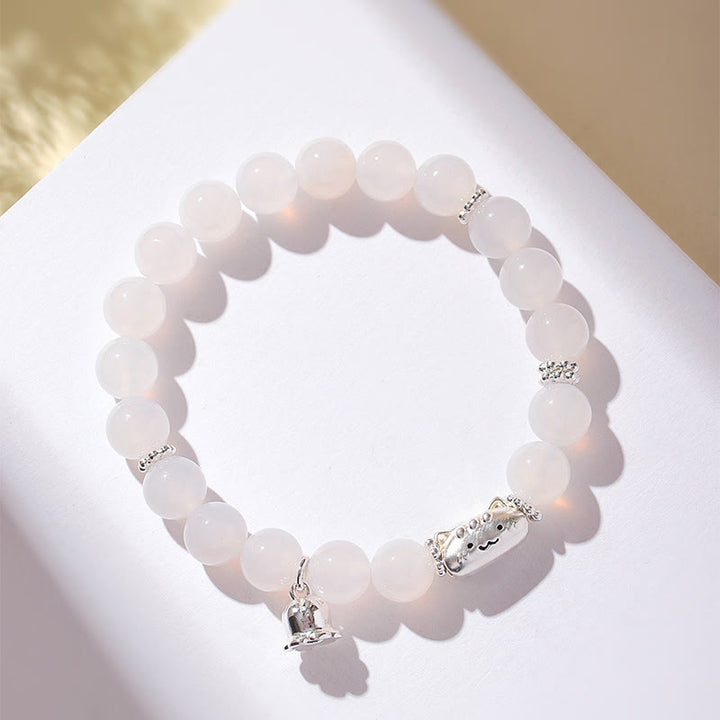 Bracelet positif en argent Buddha Stones 999 avec tête de chat naturelle et œil de chat blanc en agate blanche - image 11