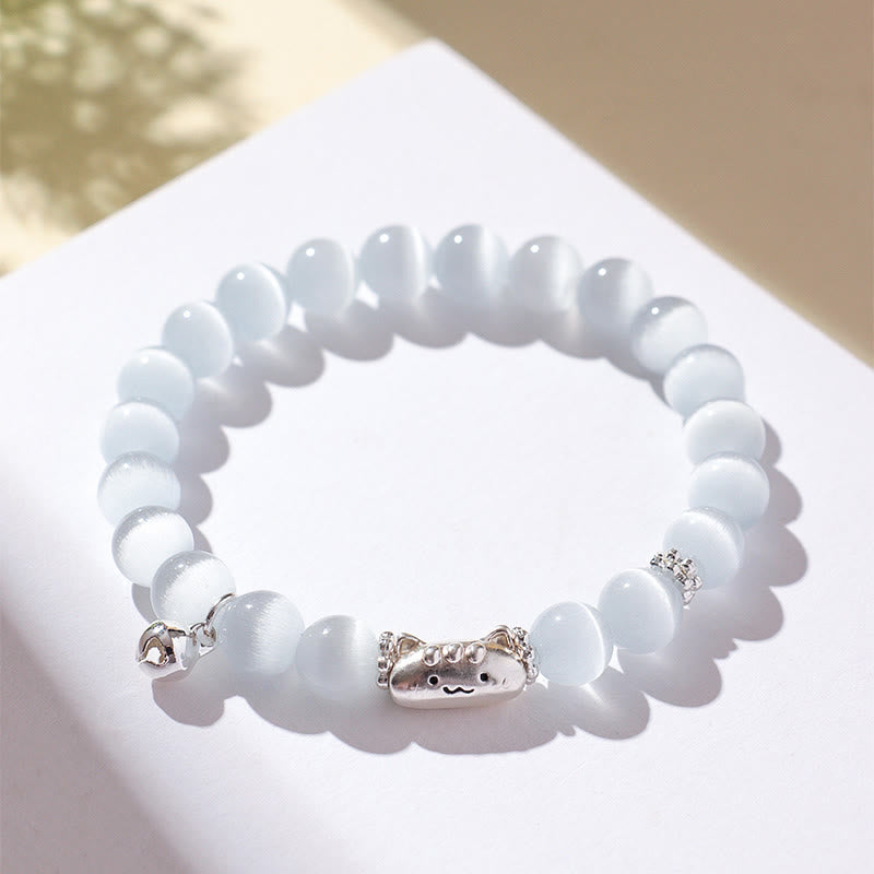 Bracelet positif en argent Buddha Stones 999 avec tête de chat naturelle et œil de chat blanc en agate blanche - image 2