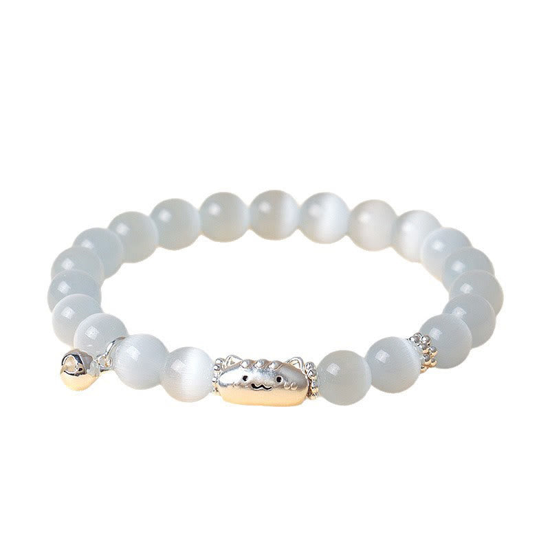 Bracelet positif en argent Buddha Stones 999 avec tête de chat naturelle et œil de chat blanc en agate blanche - image 4