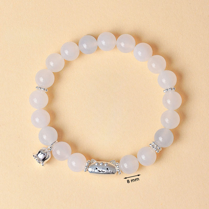Bracelet positif en argent Buddha Stones 999 avec tête de chat naturelle et œil de chat blanc en agate blanche - image 12