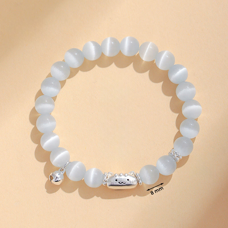 Bracelet positif en argent Buddha Stones 999 avec tête de chat naturelle et œil de chat blanc en agate blanche - image 3