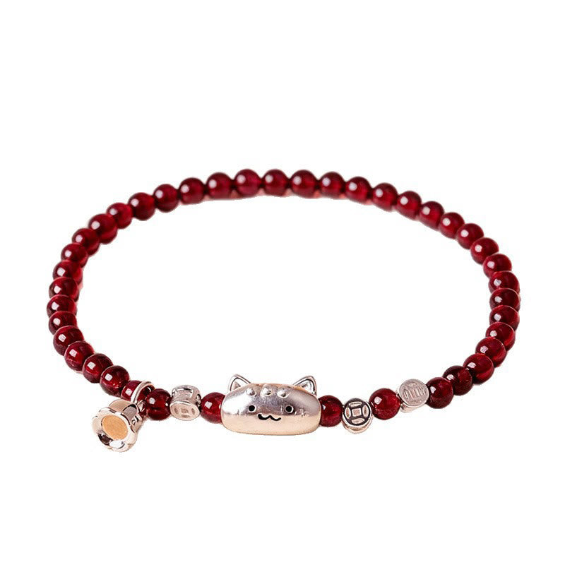 Bracelet de perles de protection en argent sterling 999 avec grenat naturel et tête de chat mignon - image 4