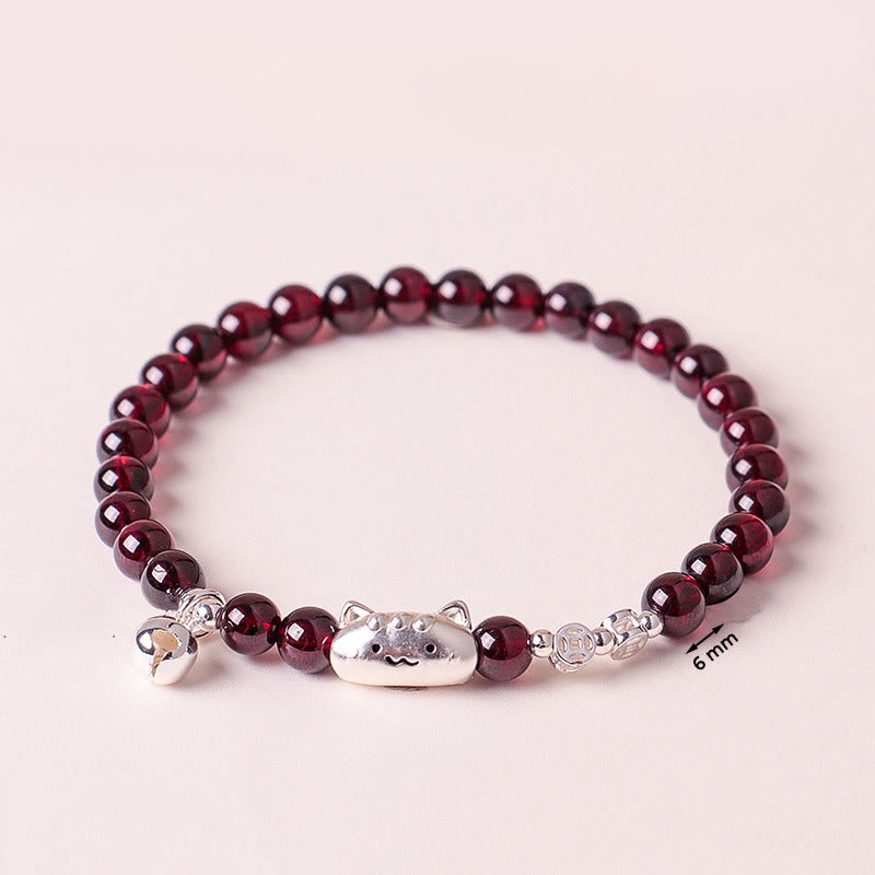 Bracelet de perles de protection en argent sterling 999 avec grenat naturel et tête de chat mignon - image 18