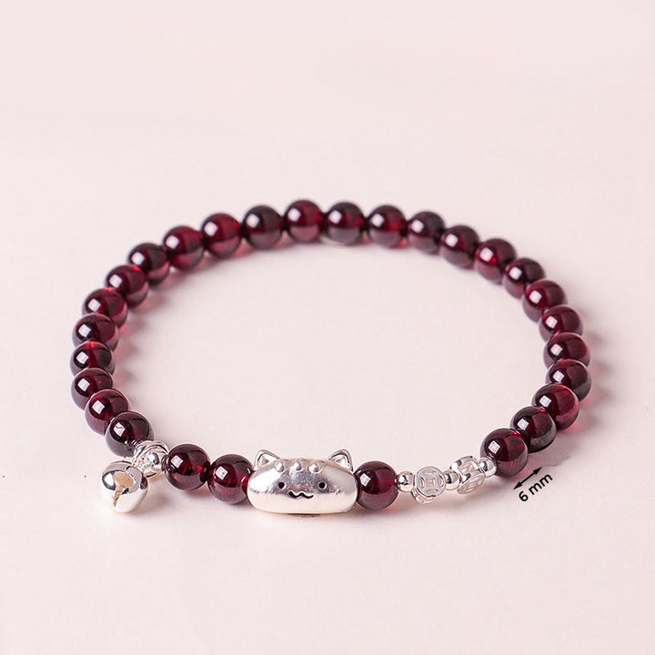Bracelet de perles de protection en argent sterling 999 avec grenat naturel et tête de chat mignon - image 18