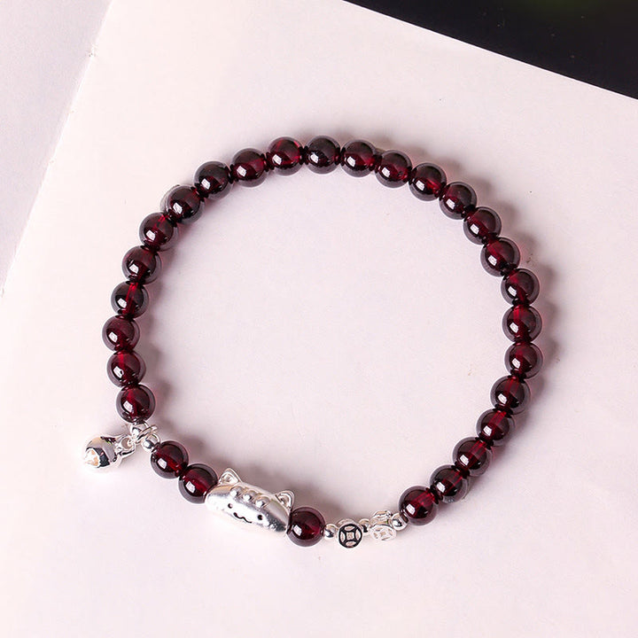 Bracelet de perles de protection en argent sterling 999 avec grenat naturel et tête de chat mignon - image 15