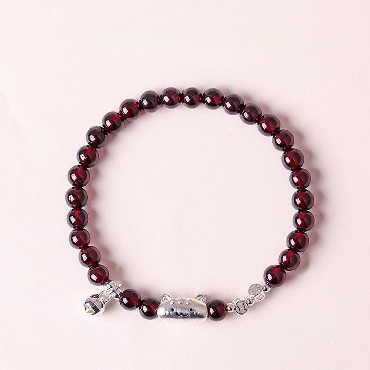 Bracelet de perles de protection en argent sterling 999 avec grenat naturel et tête de chat mignon - image 14