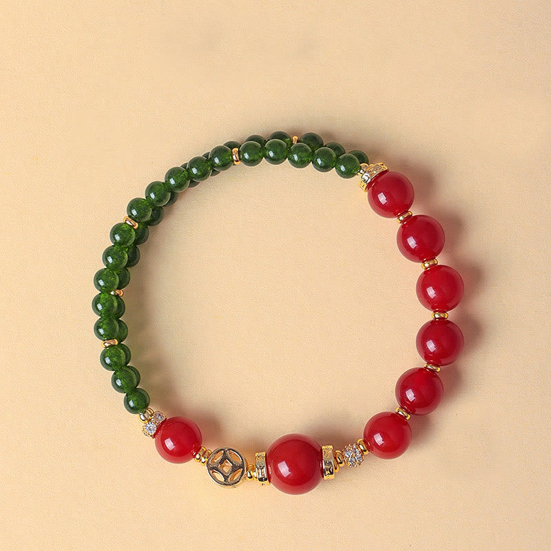 Bracelet calme en agate rouge naturelle à double tour et calcédoine verte - image 1